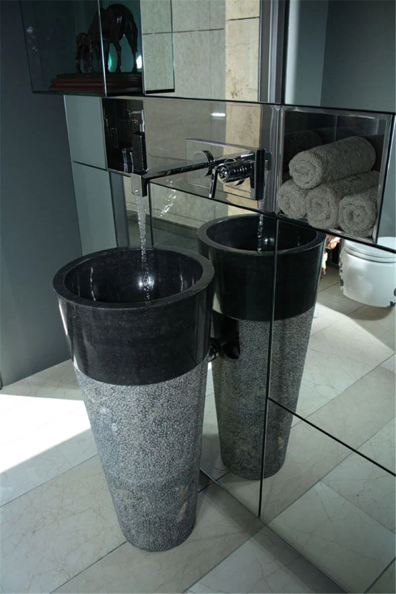 Black Stone Granite Marble Pedestal Sink Wash Basin