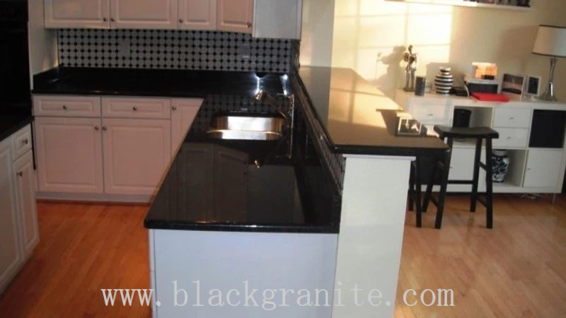 Dark Black Granite Stone Kitchen CounterTops and Backsplash