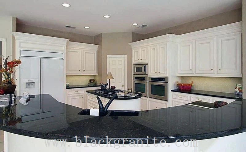 Dark Black Granite Stone Kitchen CounterTops and Backsplash