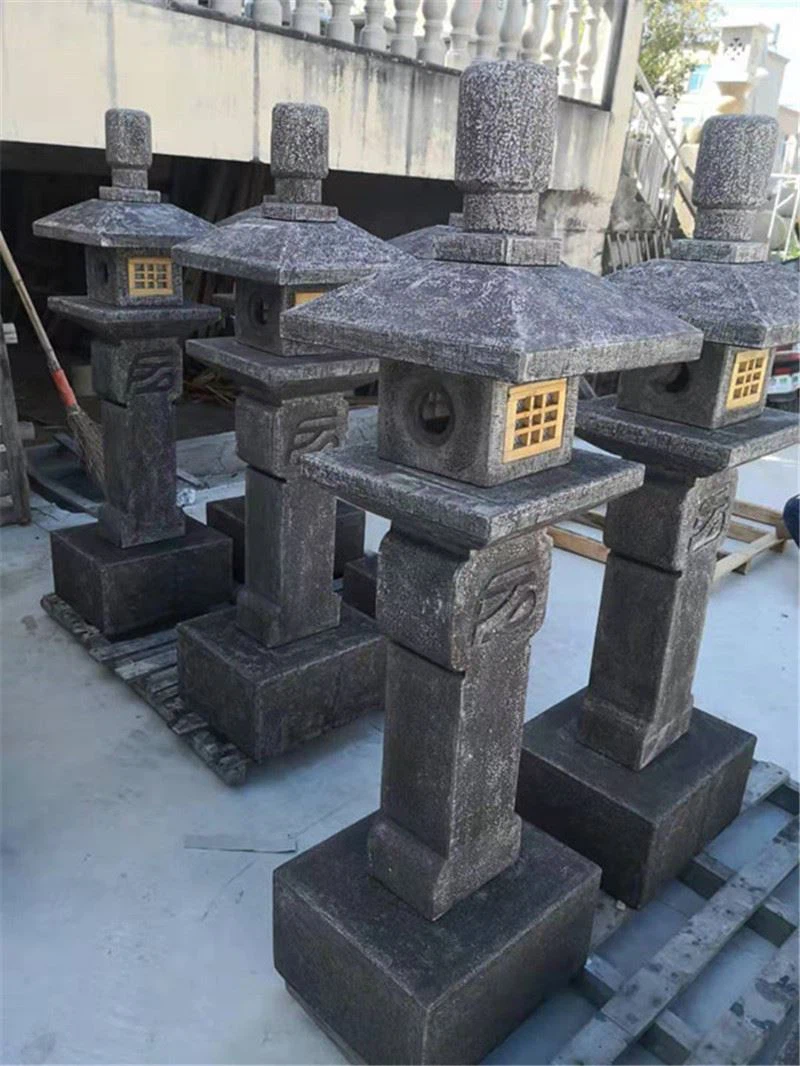 Garden Stone Carving Lantern Product In Black