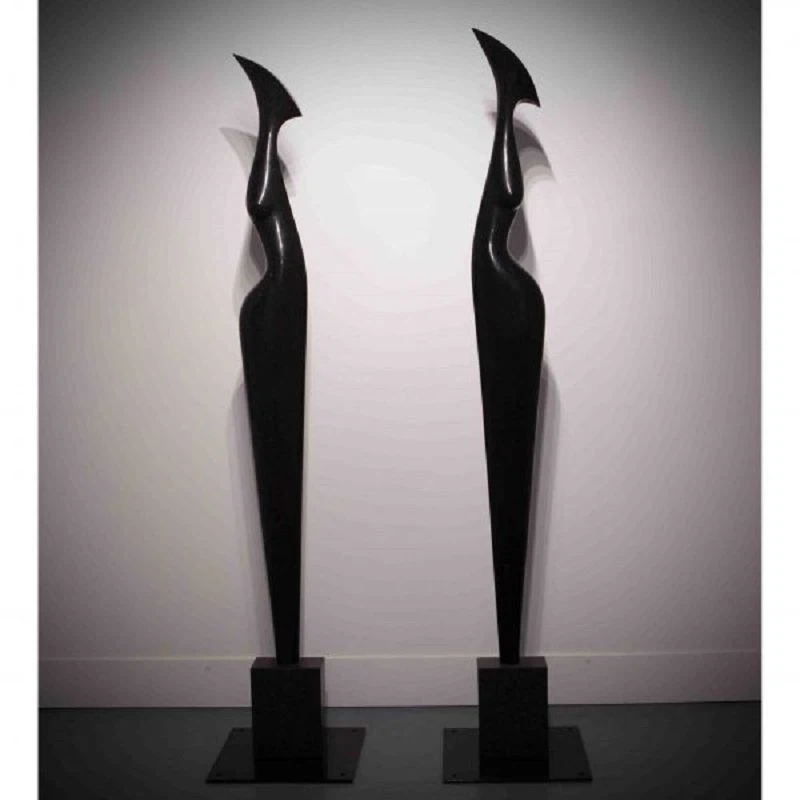 Hand Craved Black Granite Abstract Sculpture