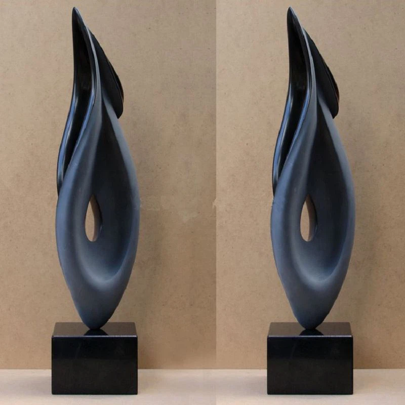 Hand Craved Black Granite Abstract Sculpture