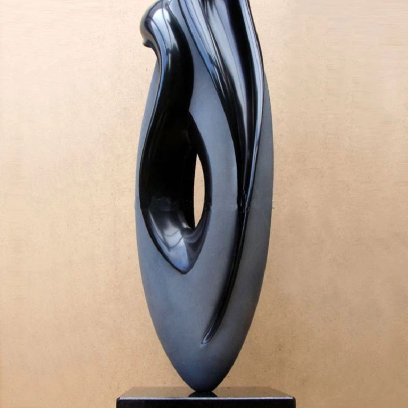 Hand Craved Black Granite Abstract Sculpture