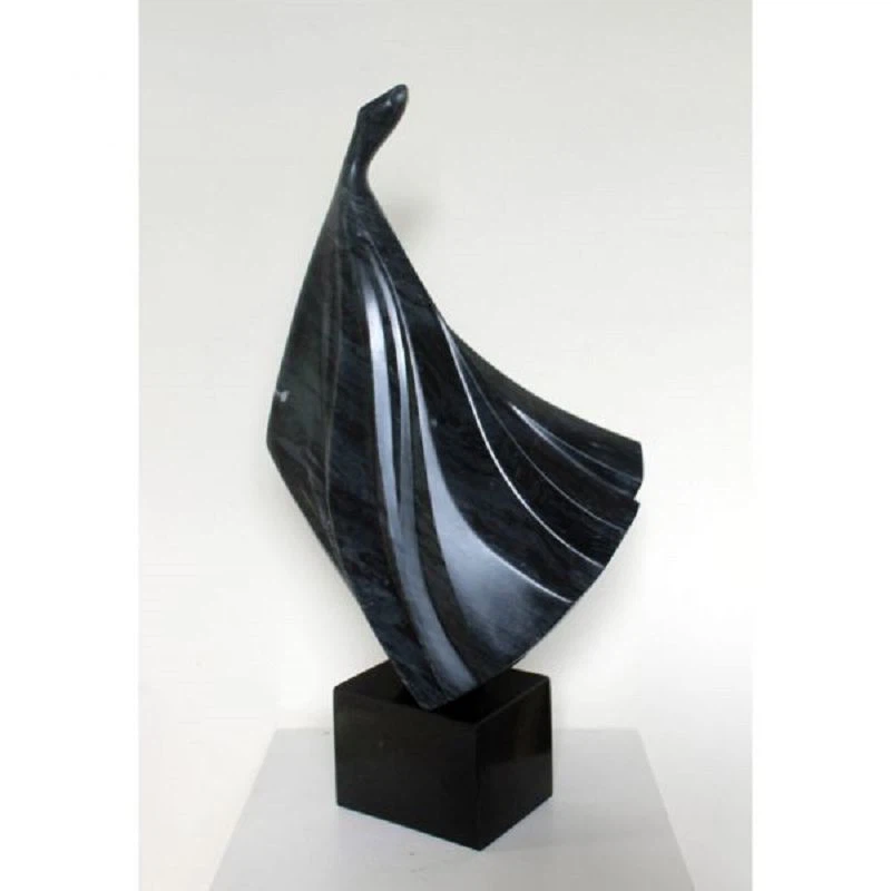 Hand Craved Black Granite Abstract Sculpture