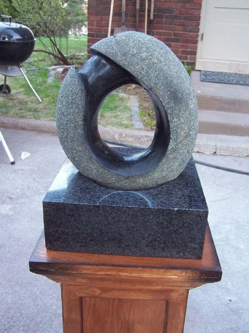 Hand Craved Black Granite Abstract Sculpture