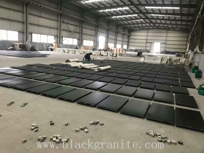 Leathered Absolute Black Granite Counter Tops for Kitchen