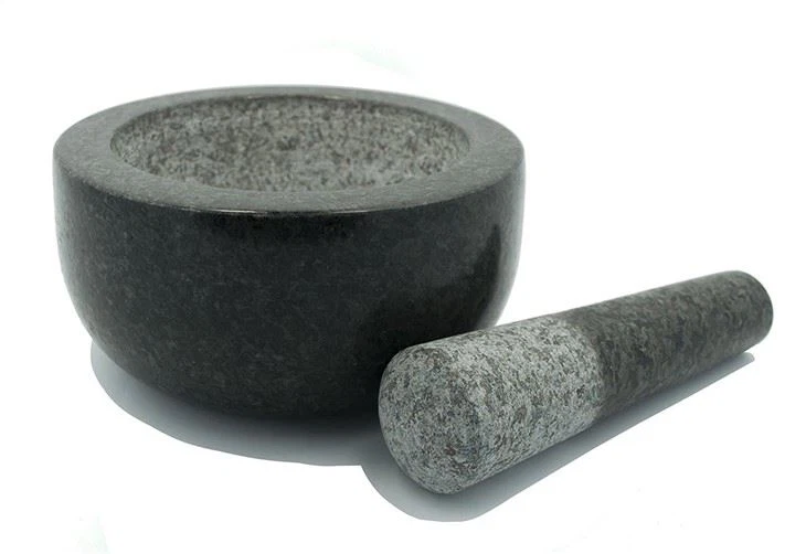 Natural Stone Black Granite Mortar And Pestle Set With Honed Finishing