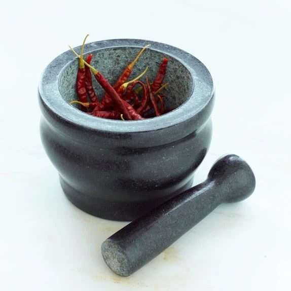 Natural Stone Black Granite Mortar And Pestle Set With Honed Finishing