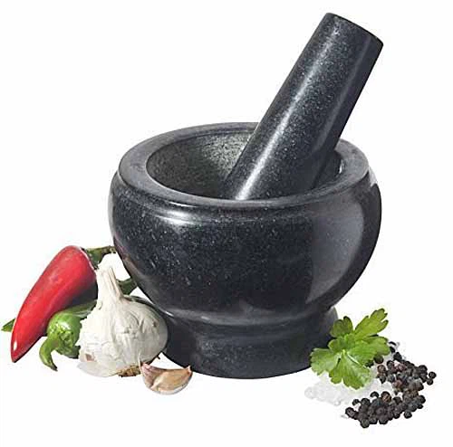 Natural Stone Black Granite Mortar And Pestle Set With Honed Finishing