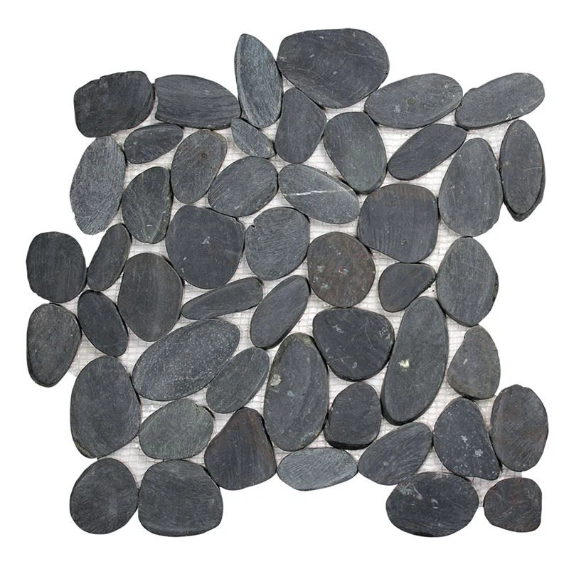 Natural Stone Pebble Mosaics Tiles In Black Stone For Floor