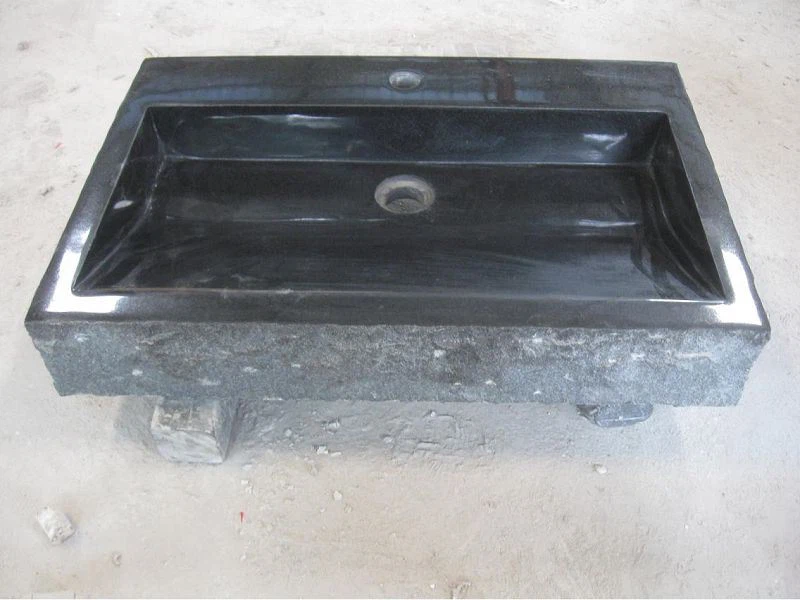 Polished Black Granite Single Bowl Farmhouse Sink