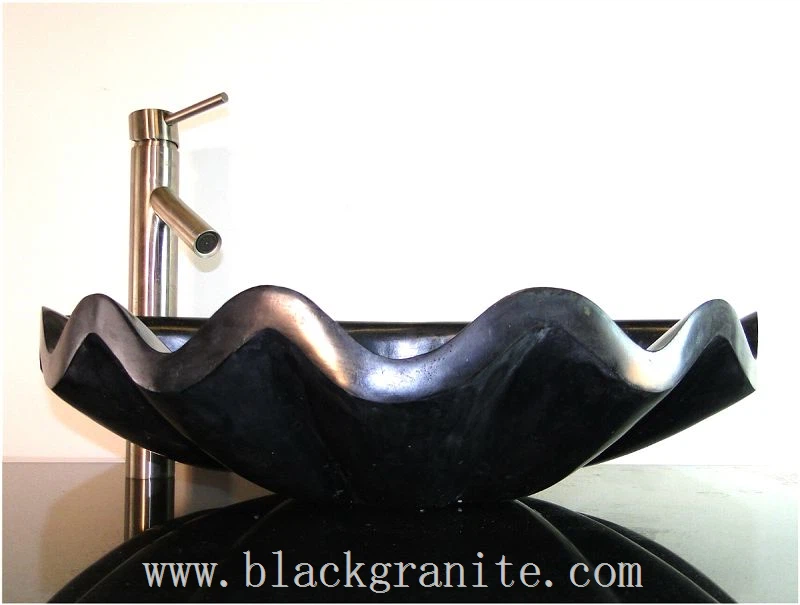 Polished Black Marble and Granite Stone Vessel Sink for Farmhouse