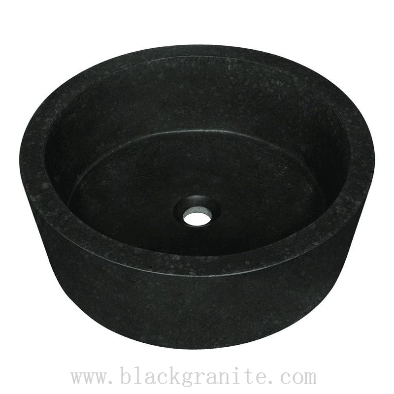 Polished Black Marble and Granite Stone Vessel Sink for Farmhouse