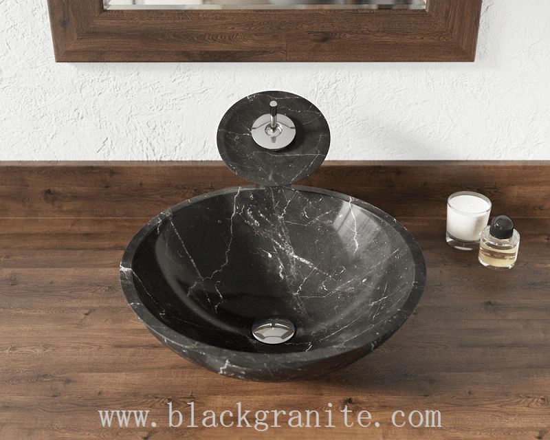 Polished Black Marble and Granite Stone Vessel Sink for Farmhouse