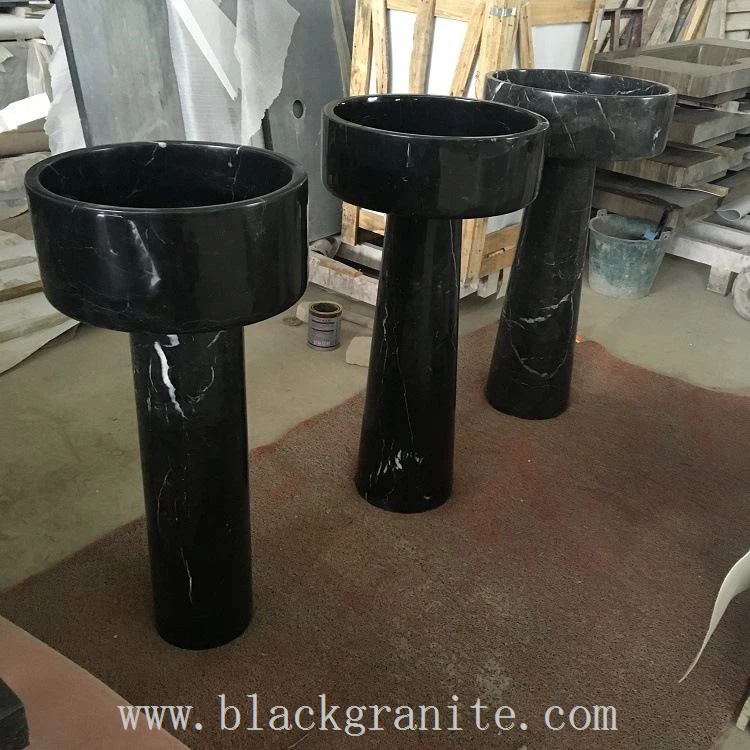 Small Black Granite Pedestal Trough Sink and Toilet