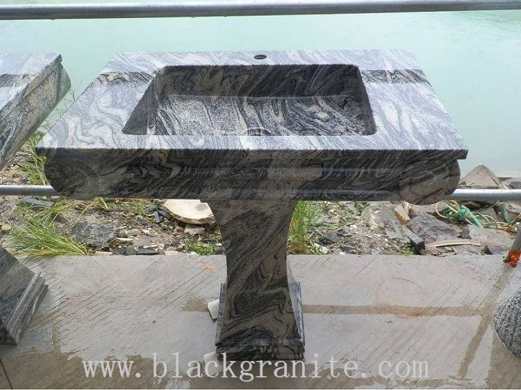 Small Black Granite Pedestal Trough Sink and Toilet