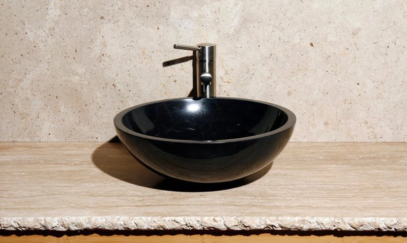 Stone Bathroom Bowl Sinks Vessel Basins Shampoo Sinks Granite Modern Black Round Basin